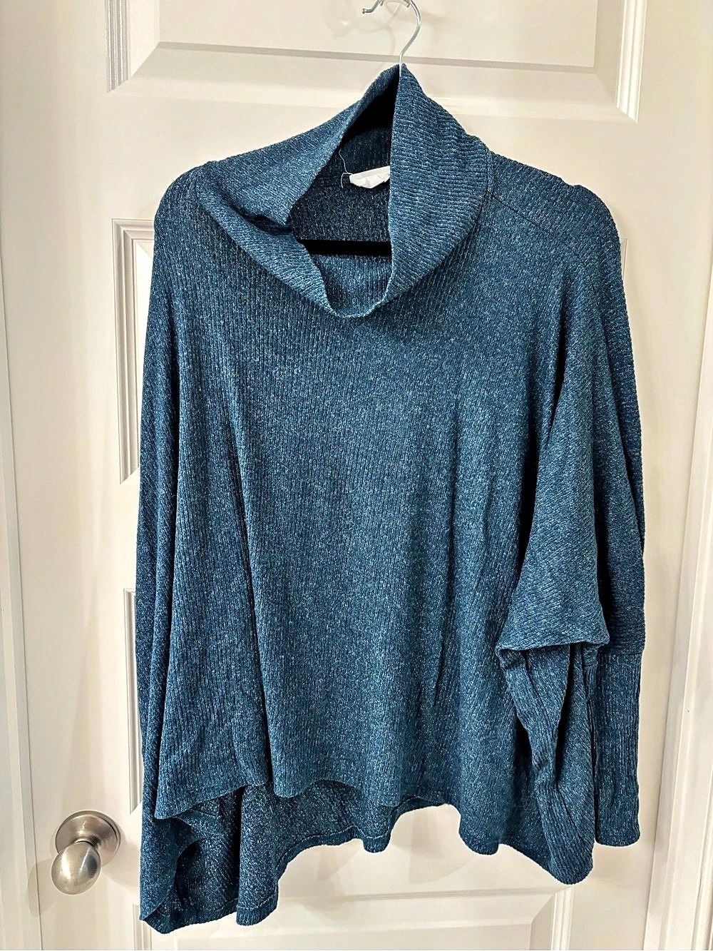 Self Contrast Cowl Neck Sweater in Blue Size Large Like New